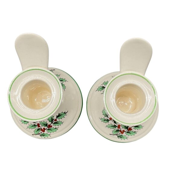 Spode Christmas Tree Candle Holders Pair Ceramic England 2.5"H x 3.5"W S3324C - Picture 5 of 7